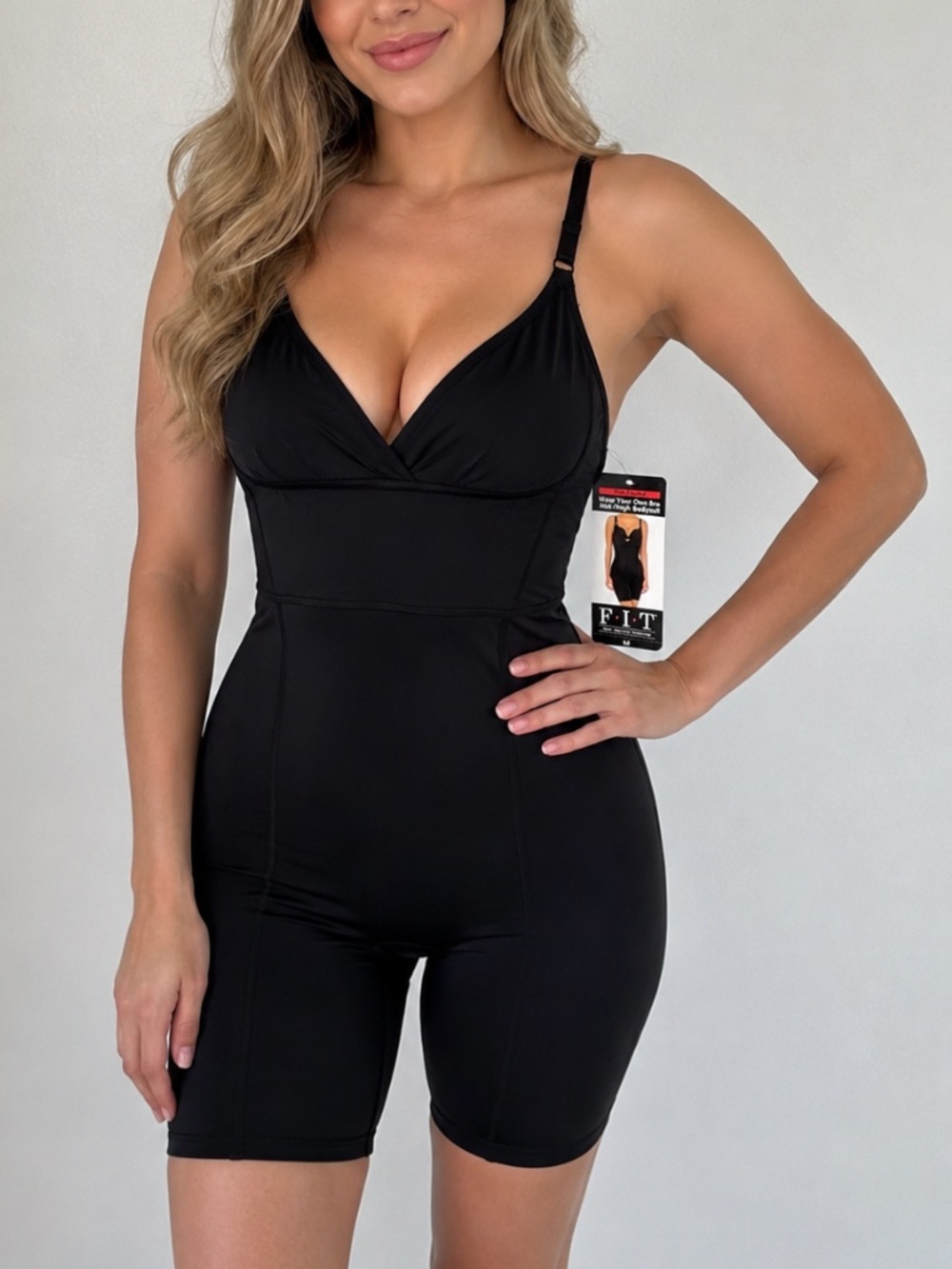 F.I.T Firm Control Mid-Thigh Bodysuit Shapewear Black M NWT